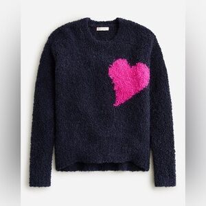J crew girls crew neck sweater in navy blue with fuschia heart size xs NWT